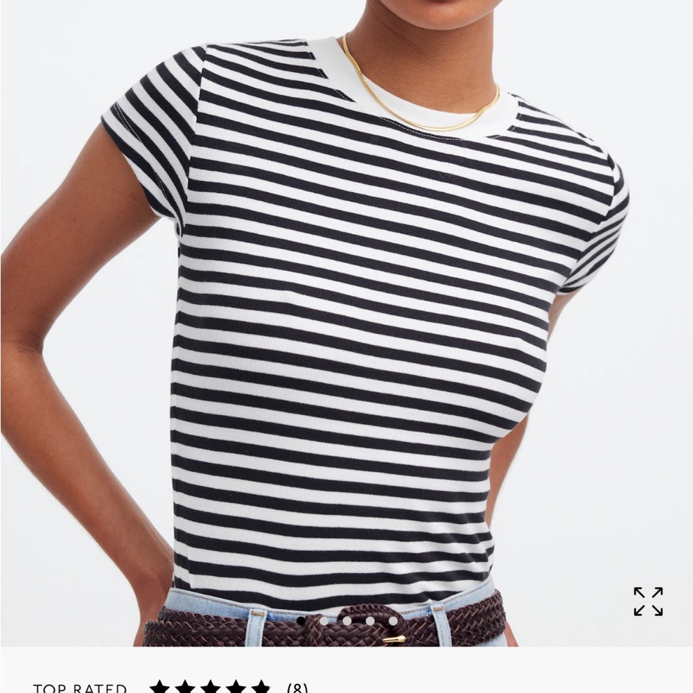 Madewell Blue and White Fitted Cap Sleeve T-Shirt